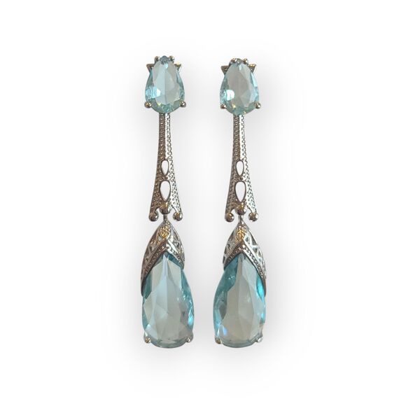 European Style Sky Blue Topaz Silver Woman Dangle Drop Earrings Wedding - Picture 2 of 7